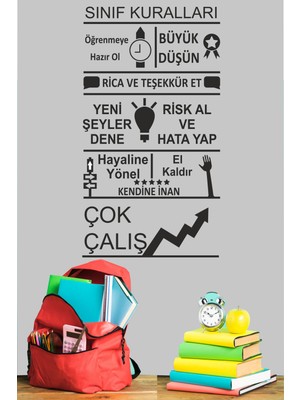 trc trafik Sınıf Kuralları  Dekoratif Duvar Sticker (113X62 Cm) Siyah