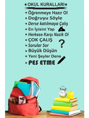 trc trafik Okul Kuralları Dekoratif Duvar Sticker (58X42 Cm) Siyah