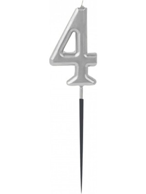 Partijet 4 Rakam Gümüş Çubuk Mum 14 cm