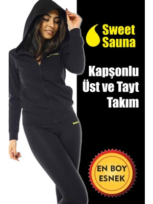 Sweet Sauna Yeni Sezon Spor Kapşonlu Üst Tayt Takım Unisex Sweet Sauna Termal Siyah