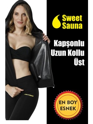 Sweet Sauna Yeni Sezon Spor Uzunkollu Kapşonlu Cepli Üst Unisex Sweet Sauna Termal Siyah