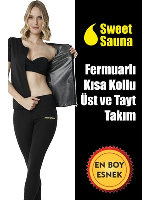 Sweet Sauna Yeni Sezon Spor Fermuarlı Üst Tayt Takım Unisex Sweet Sauna Termal Siyah