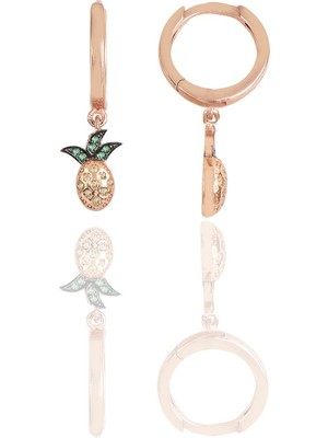 Söğütlü Silver Gümüş Rose Zirkon Taşlı Ananas Küpe