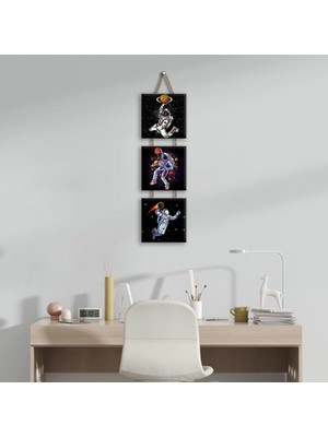 Hero Tasarım Astronot 3 Parça Ipli Mdf TABLOTLH1054