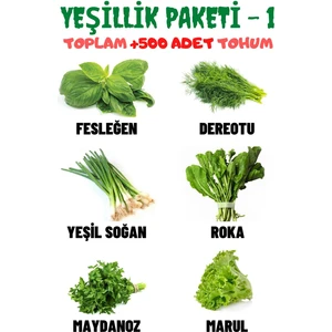 Aktar Dünyası Yeşillik Paketi-1 Fesleğen, Dereotu, Soğan, Roka, Maydanoz, Marul Tohum Seti, Toplam +500 Adet Tohum