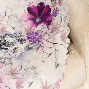 Benimol Mor Mürdüm Renkli Çiçekli Dokuma Dijital Baskılı Kadife Şönil Koltuk Örtüsü Şalı 175x215cm