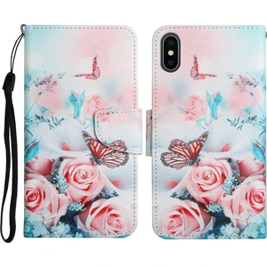 Apple Iphone X / Xs Için Boyalı Desenli Deri Kılıf Şakayık Kelebek (Yurt Dışından)