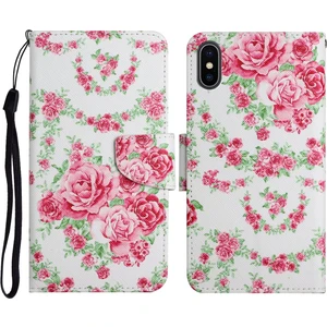 Apple Iphone X / Xs Için Boyalı Desenli Deri Kılıf Gül Çiçek (Yurt Dışından)
