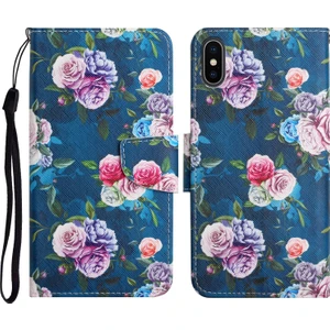 Apple Iphone X / Xs Için Boyalı Desenli Deri Kılıf Floresan Gül (Yurt Dışından)
