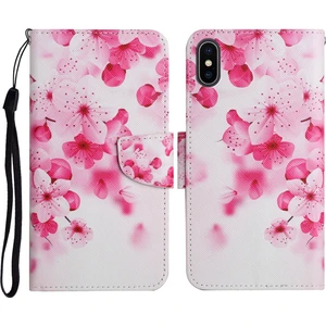 Apple Iphone X / Xs Için Boyalı Desenli Deri Kılıf Kırmızı Çiçek (Yurt Dışından)