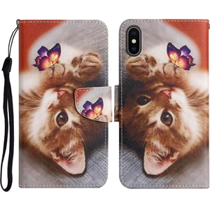 Apple Iphone X / Xs Için Boyalı Desenli Deri Kılıf Kelebek Kedi (Yurt Dışından)