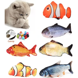 6 Adet 3D Peluş Kedi Oyuncağı Balık Kedi Nanesi Otlu Çıngıraklı