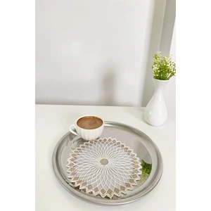 Emtory Home 6 Adet Sunshine Modern Beyaz & Vizon Simli Bardak Altlığı & Kokteyl Peçetesi
