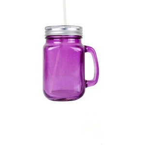 Pipetli Cam Kavanoz Kupa 400ML Meşrubat Limonata Bardağı 4 Renk