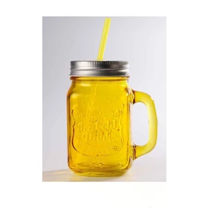 Pipetli Cam Kavanoz Kupa 400ML Meşrubat Limonata Bardağı 4 Renk