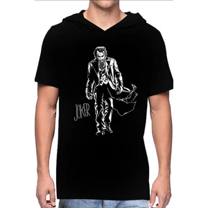 Paltolu Joker Siyah Kapşonlu Kısa Kollu Erkek T-Shirt