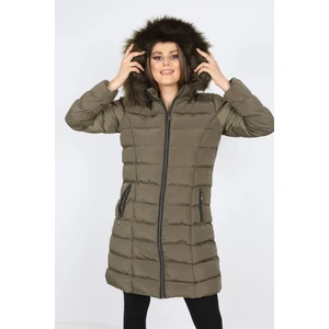 Elegant Life Kadın Haki Yeşili Şişme Uzun Mont Kaban