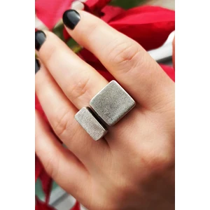 Fildişi Aksesuar Antik Gümüş Kaplama Geometrik Şekilli El Yapımı Ayarlanabilir Kadın Yüzük