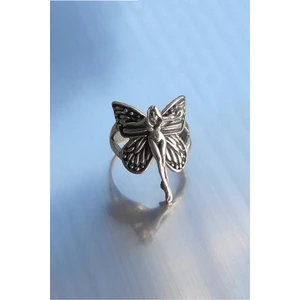 The Collection Antik Gümüş Kaplama Kanatlı Kadın Melek Kanadı Ayarlanabilir Yüzük