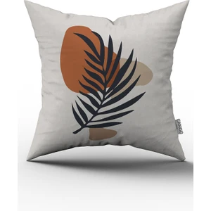 Cango Home Lacivert Turuncu Bohem Tarz Yaprak Desenli Dijital Baskılı Kırlent Yastık Kılıfı  CGH664