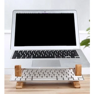 Bk Gift Özel Tasarım Taşınabilir Ahşap Notebook Laptop Standı (Ahşap Telefon Standı Hediyeli)