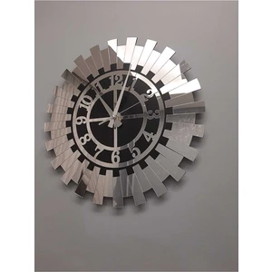 Büyük Dekoratif Gümüş Güneş Duvar Saati Modern Türk Rakamlı Mdf Üzeri Aynalı Pleksi 50X50 cm