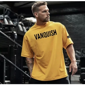 Amor Man Vanquish Göğüs Baskili Yuvarlak Yaka Ter Tutmayan %100 Pamuk Oversize Yeni Stil Erkek Gym T-Shirt