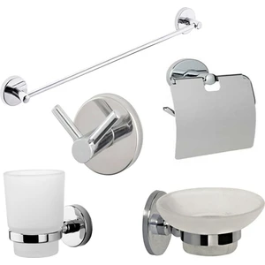 Bornoz Askısı, Uzun Havluluk, Diş Fırçalık, Sabunluk, Kapaklı Wc Kağıtlık 5'Li Seti