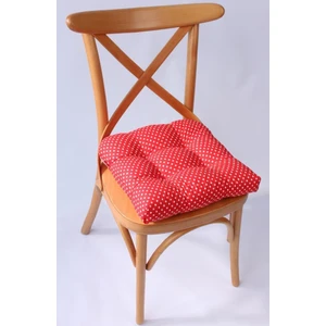Lina Kırmızı Puantiyeli Pofidik Sandalye Minderi Özel Dikişli Bağcıklı 40X40Cm