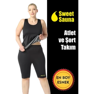 Sweet Sauna Yeni Sezon Spor Kadın Atlet Şort Takım Unisex Sweet Sauna Termal Siyah