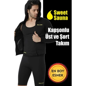 Sweet Sauna Yeni Moda Uzunkollu Kapşonlu Cepli Üst Şort Unisex Sweet Sauna Termal Siyah