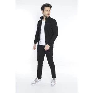 Erkek Spor Dik Yaka, Nefes Alabilen Pıtırcık Kumaş Slimfit Siyah Eşofman Takımı - CC-6748 - 6748