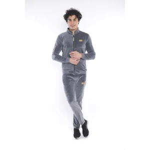 Erkek Spor Slimfit/Dar Kalıp Kalıp-Dik Yaka-4 Cepli Kadife Kumaş Gri Eşofman Takımı - 6637