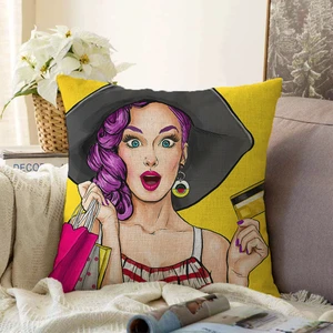 Real Homes  Çift Taraflı Pop Art Resimli Dijital Baskılı Dekoratif Şönil Yastık Kırlent Kılıfı