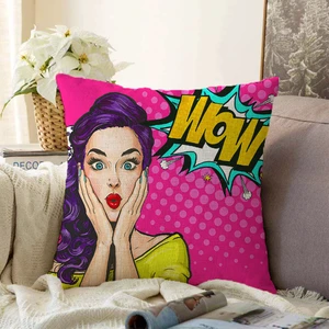 Çift Taraflı Pop Art Resimli Dijital Baskılı Dekoratif Şönil Yastık Kırlent Kılıfı