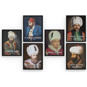 Hero Tasarım Osmanlı Padişahları 6 Parça Mdf TABLOGMZ488