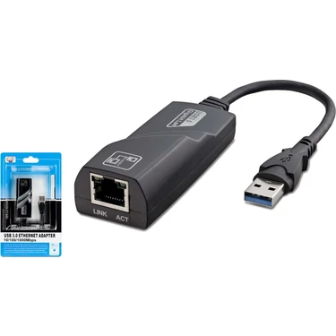 Hadron HDX5265 USB 3.0 Gigabit Ethernet Adaptörü 10/100/1000 Mbps LAN Dönüştürücü - Siyah - 1