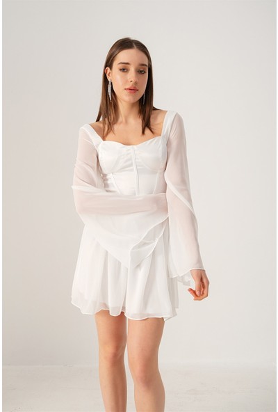 MyLove Korse Detay Nancy Elbise Beyaz