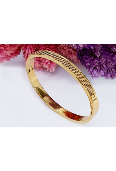 Kombin Takı Kadın Gold Renk Vip Seri Hasır Model Çelik Kelepçe