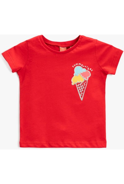 Koton Kız Bebek Dondurma Baskılı Kısa Kollu Tişört Pamuklu