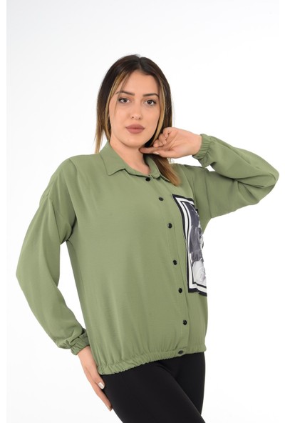 e-bizz store Kadın Kabartma Gofre Baskılı Aerobin Gömlek