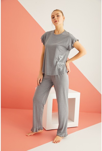 Zey 30500 Kadın Kısa Kol Baskılı Pijama Takım