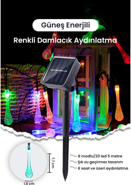 20 LED 5 Metre Renkli Su Damlacığı Güneş Enerjili Bahçe Balkon Aydınlatması fiyatları