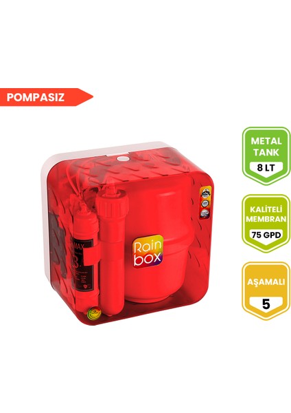 Kırmızı 5 Aşamalı Pompasız Su Arıtma Cihazı