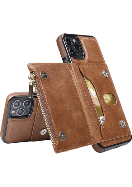 Fermuar Cüzdan Pu Shockrpoof Durumda iphone 11 Pro Kahverengi Için
