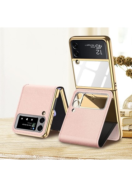 Güzellik Pu Kılıf Samsung Galaxy Z Flip3 5g Pembe Için Tutucu ile