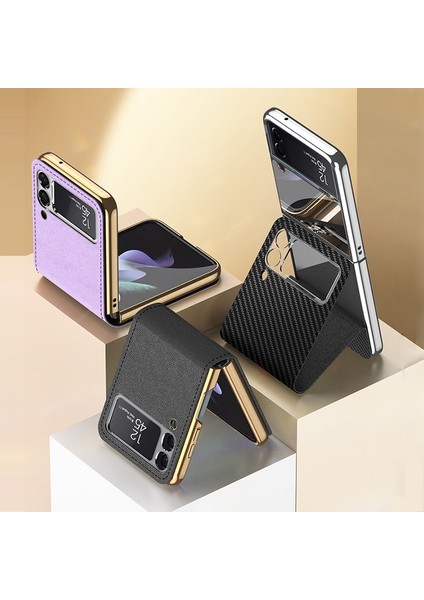 Güzellik Pu Kılıf Samsung Galaxy Z Flip3 5g Pembe Için Tutucu ile fiyatları