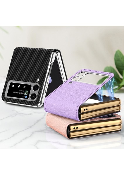 Güzellik Pu Kılıf Samsung Galaxy Z Flip3 5g Pembe Için Tutucu ile fırsatları