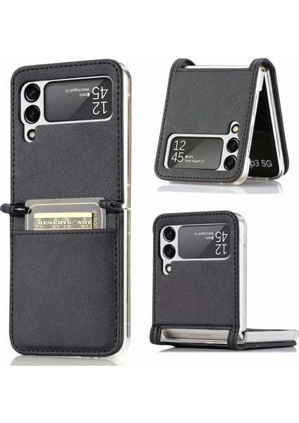 Litchi Fold Deri Kart Durumda Samsung Galaxy Z Flip3 5g Siyah fiyatları