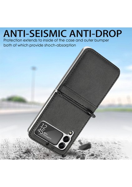 Litchi Fold Deri Kart Durumda Samsung Galaxy Z Flip3 5g Siyah fırsatları